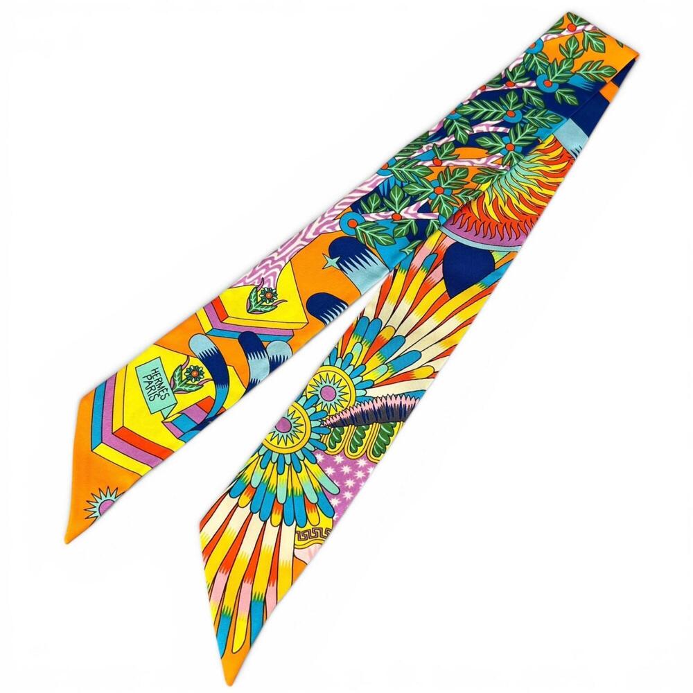 HERMES La Source de Pegase (The of Pegasus) 100% Silk Twilly Scarf/Muffler, M...